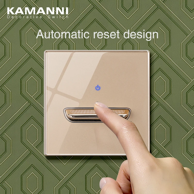 KAMANNI Luxury Light Switch General Standard Crystal Tempered Glass Paddle Reset Switch Gold Push Botton Wall Switches 220V New