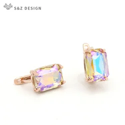 S&Z DESIGN New Fashion Fine Rectangular Crystal Dangle Earrings For Women 585 Rose Gold Color Wedding Jewelry