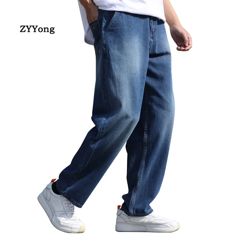 

Summer Thin Section Breathable Straight Men Wide Leg Jeans Harem Hip Hop Blue Denim Daddy Pants Loose Baggy Skateboard Trousers