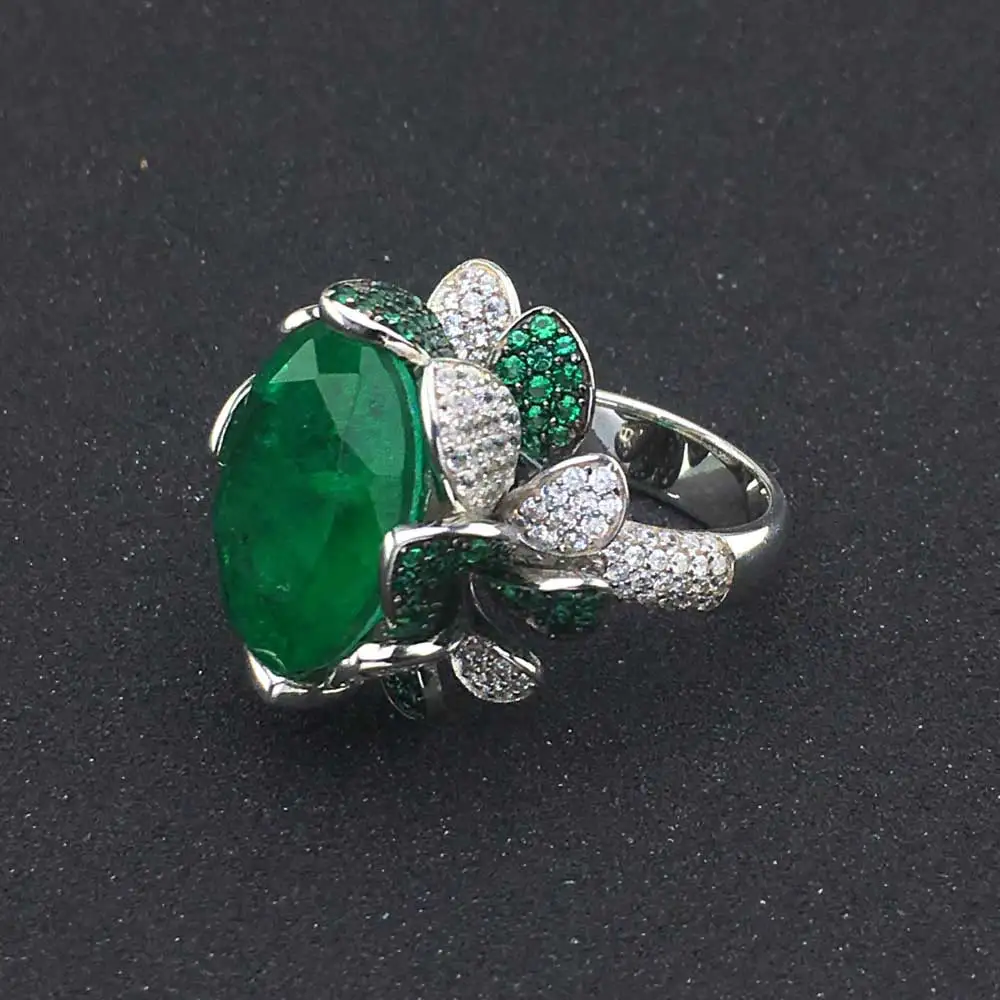 VANTJ New Design Created Emerald Rings Sterling 925 Silver Syn.Gemstone Fine Jewelry For Women Lady Party Wedding Gift with Box