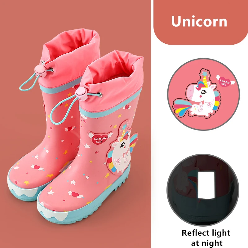 Rain Boots Kids Waterproof Children\'s Rubber Boots 3D Cartoon Unicorn dinosaur Printed Toddler Boy Rainboots Kalosze Dla Dzieci