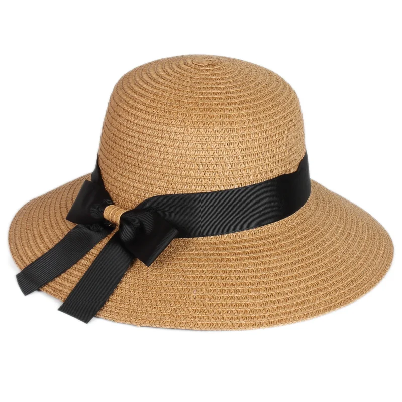 

England Fashion Lady Straw hats dome hat foldable Big Brim Bowknot Sunshade Fisherman Caps Wholesale