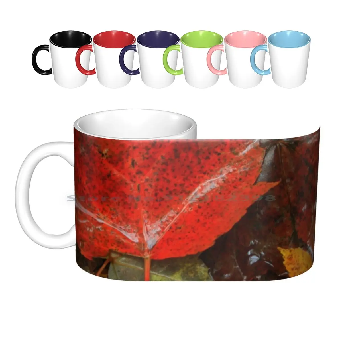 Wet Autumn Leaves Ceramic Mugs Coffee Cups Milk Tea Mug Wet Leaves Autumn Red Taquemenon Falls Upper Peninsula Creative