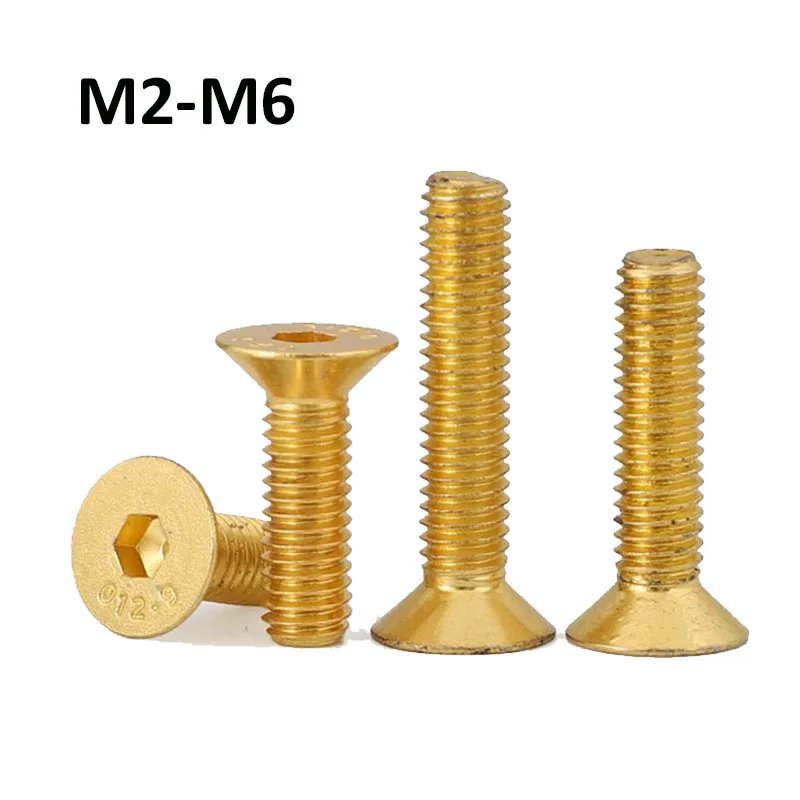 

Countersunk Flat Head Hex Hexagon Socket Screws Alloy Steel Titanium Plating Gold M2 M2.5 M3 M4 M5 M6 L4-50mm