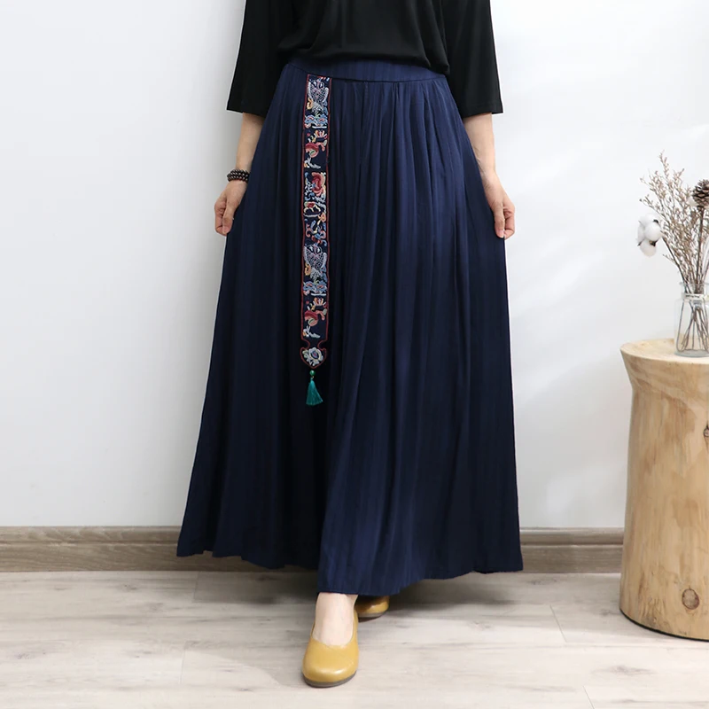 TIYIHAILEY Free Shipping 2021 High Quality Long Maxi A-line Elastic Waist Women Cotton Linen Autumn Big Hem Skirt Chinese Style