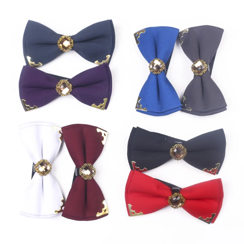 

Ricnais Fashion Solid Color Cotton Metal Diamond Bow Tie Men For Business Wedding Party Gift Skinny Cravats Luxurious Bowtie