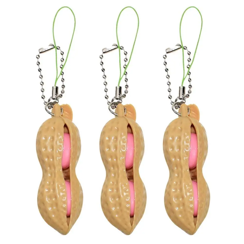 3Pcs Peanut Keychain Sensory Toys Anti-Anxiety Decompression Toy Squeezing Antistress Toy for Kids Adults