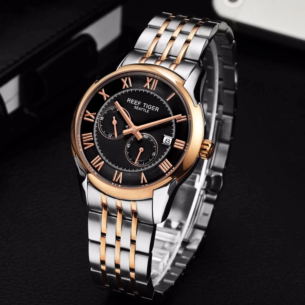 Reef Tiger/RT New Design Business Mechanical Watch MIYOTA Movement Men Automatic Watch With Date 316L Stainless Steel Watches