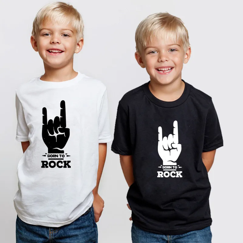 Summer Short Sleeve Baby Boy Clothes Rock Gesture Print Kids T-shirt Kids Boy Girl Tshirt Casual Kids T Shirt Boys Clothes 1-12T