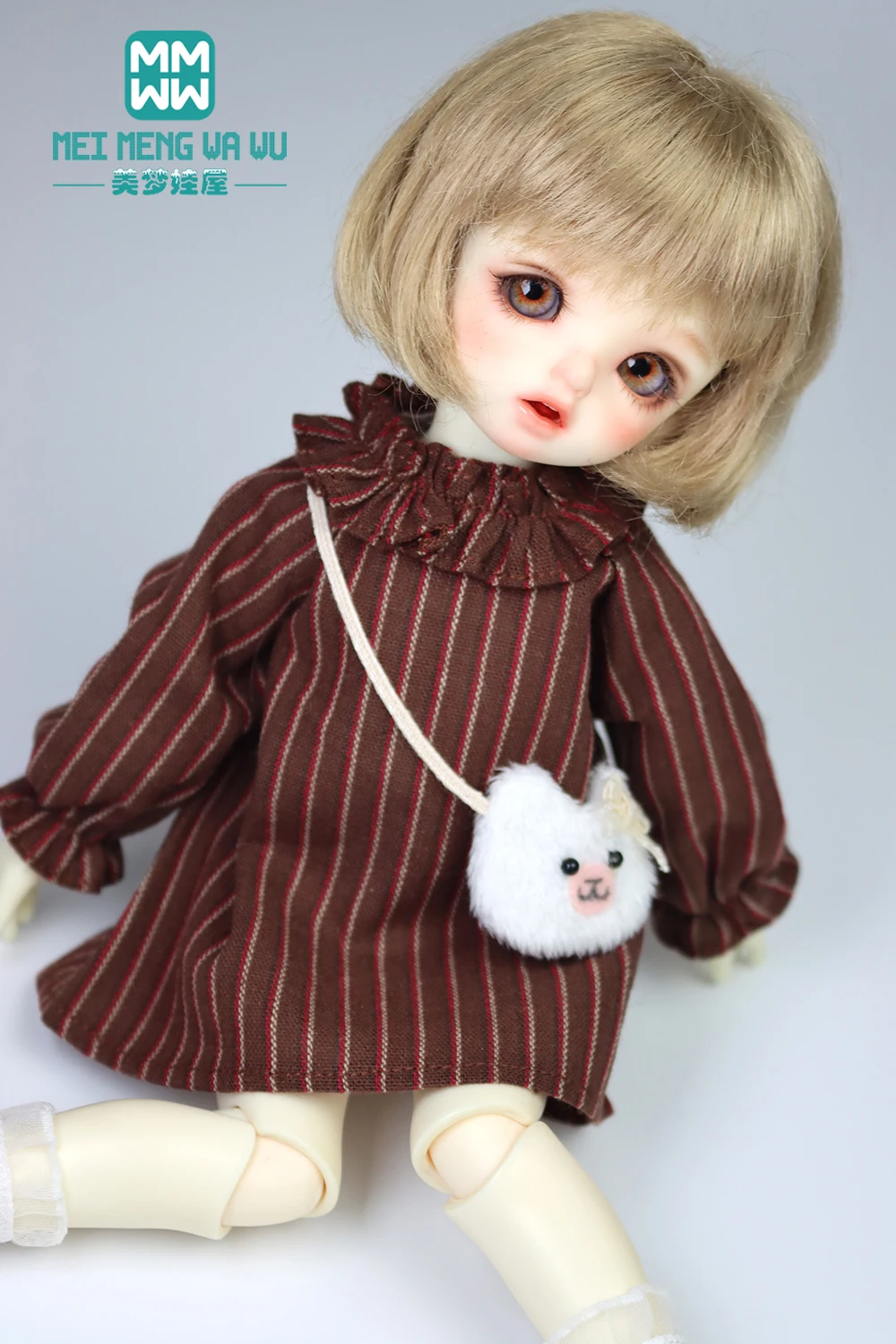 

28-30cm YOSD 1/6 BJD doll clothes Toys Spherical joint doll Fashion striped pile collar dress Girl's gift