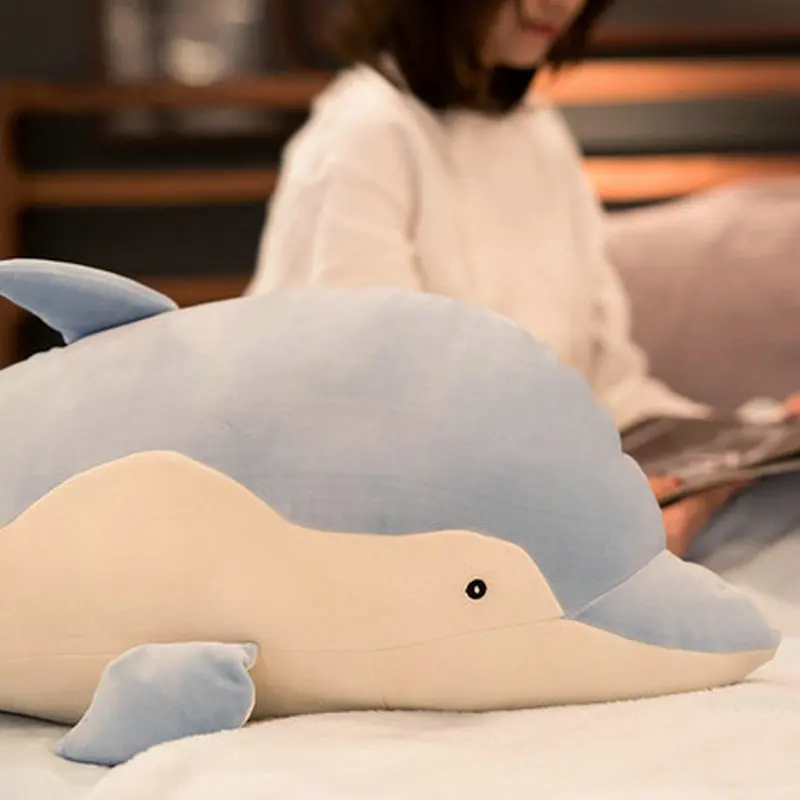 80cm Soft Dolphin Plush Toys Dolls Stuffed Down Cotton Animal Pillow Kawaii Office Nap Pillow Toy Christmas Gift for Girls