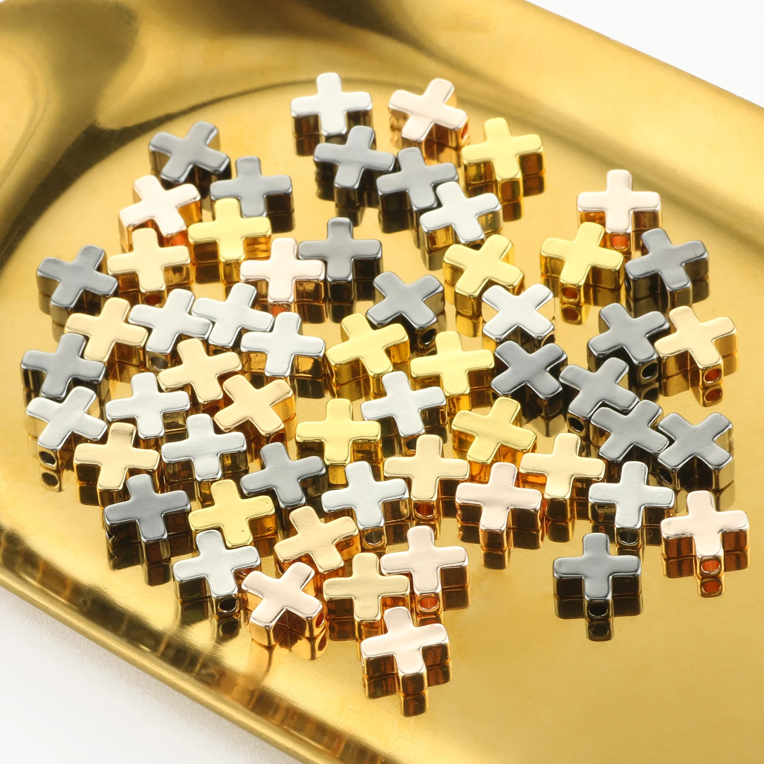 10pcs 6mm 8mm Alloy Cross Spacer Gold Color Silver Color Plated Beads Charms DIY Bracelet Necklace Handmade Jewelry Accessory