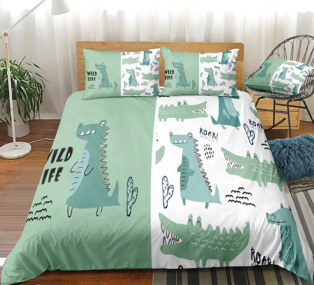 Cartoon Crocodile Duvet Cover Set Bedding Set Animal Kids Bed Linen Boy Girl Home Textile Cartoon Animal Bedclothe Fish Beds Set