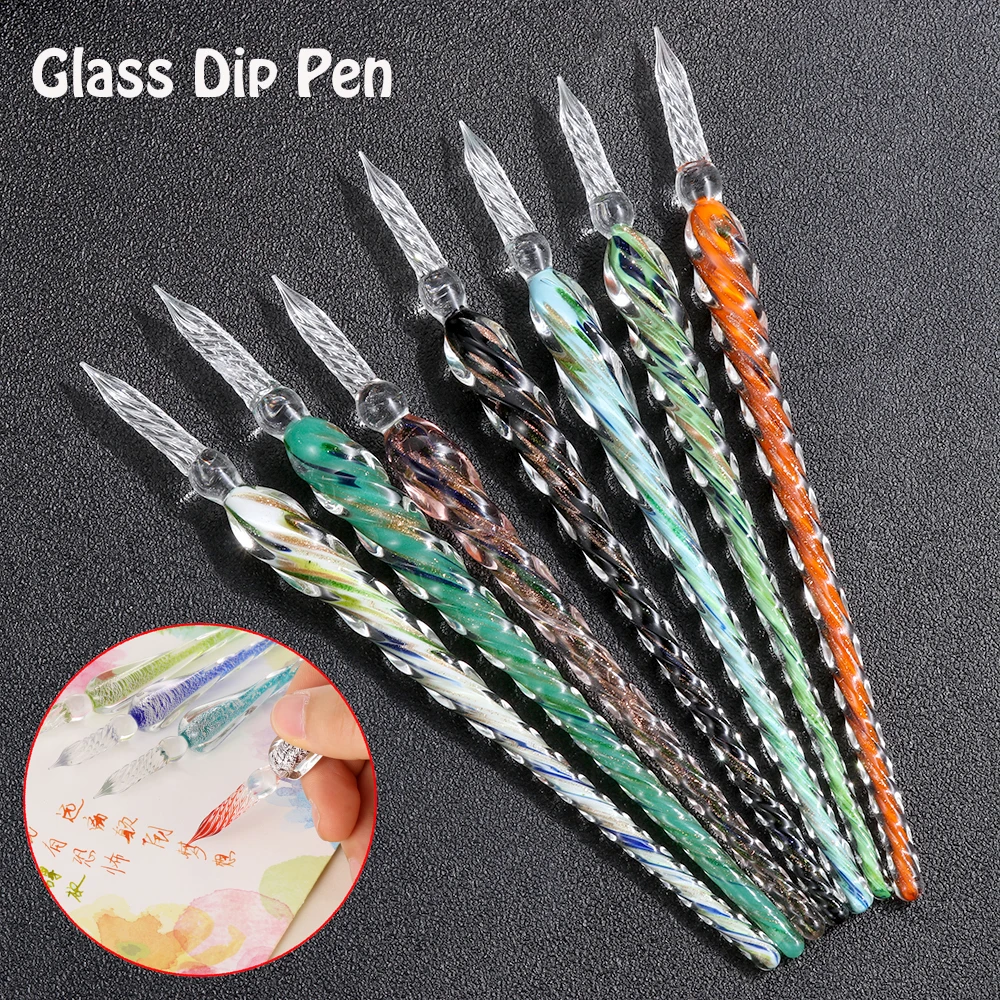 1 Set Handmade 3D Flower Glass Dip Pen With Storage Case Lampwork Crystal Pen Filling Ink Fountain Pens Calligraphy Painting Pen