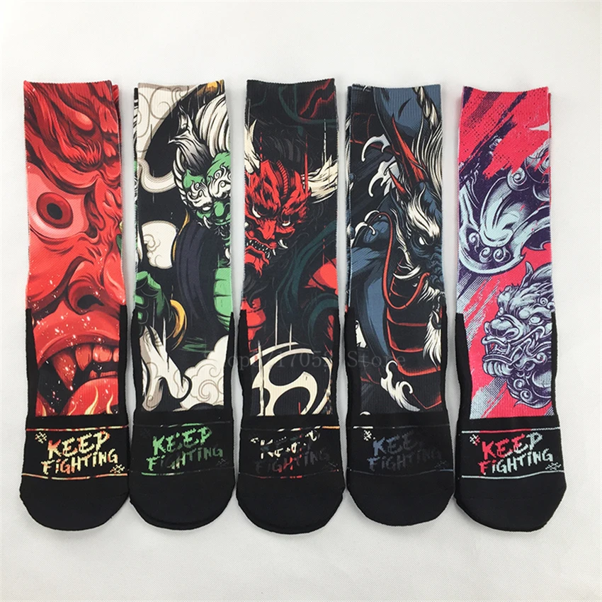 Printed Japanese Style Streetwear Socks Ukiyo-e Pattern Samurai Novelty Cotton Unisex Hip Hop Harajuku Fashion Geta Sox