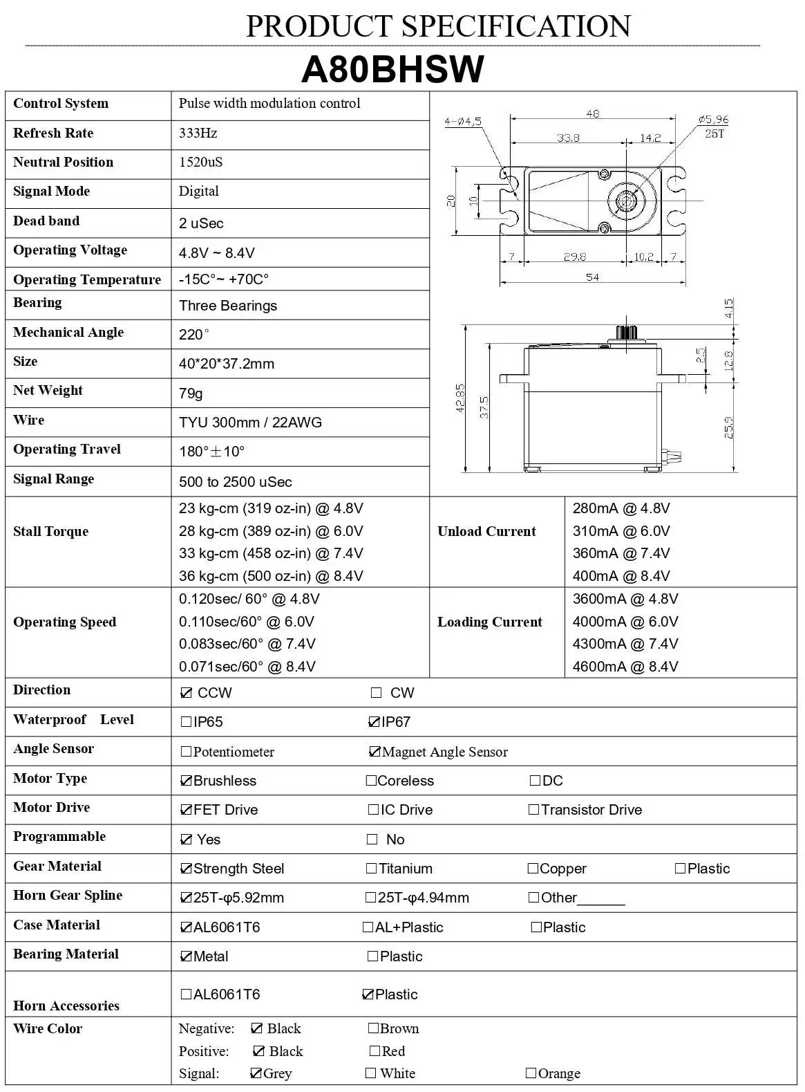 Agfrc wasserdicht a80bhsw v2 36kg hohes Drehmoment 0,071 Sek. Programmier bares bürstenloses Servo für Offroad RC Auto LKW Monster Truck – Detail 2