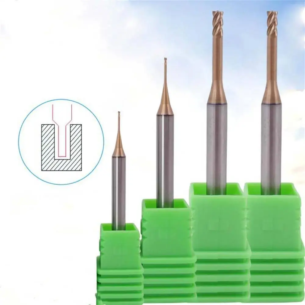 0.2 0.4 0.6mm 0.8mm  Micro Diameter Miniature 4 Flutes Rib Corner Radius End Mill Tungsten Steel Plain Milling Cutter