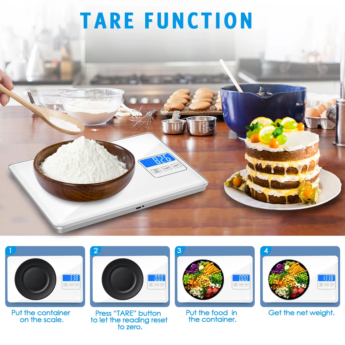 ORIA Digital Scale 15kg/1g Rechargeable Electronic Kitchen Scale High Precision Food Weighing Scale for Baking Cooking