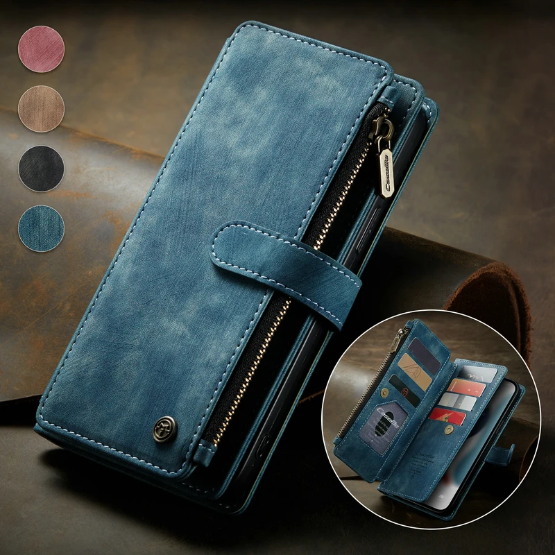 CaseMe Phone 13 Case For iPhone 12 Min Xs Xr Xs Max 7 8 6S Plus Zipper 10 Card Slot Leather Wallet For iPhone 13Pro Stand Cover