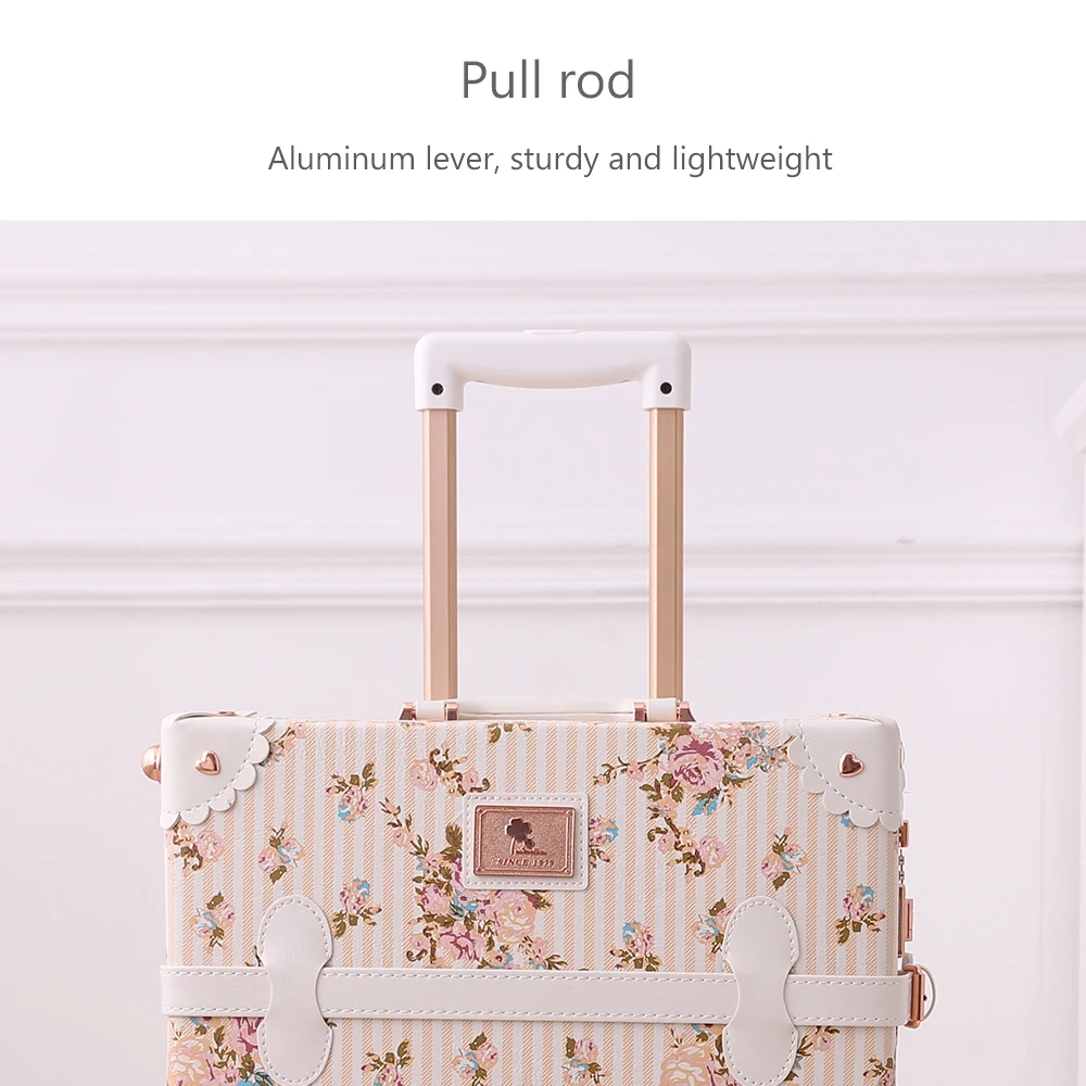 New Design Vintage Trolley Travel Luggage Set Girl Floral Hand Carry-On Fashion Classic Retro Luggage Bags Case Travel Suitcase