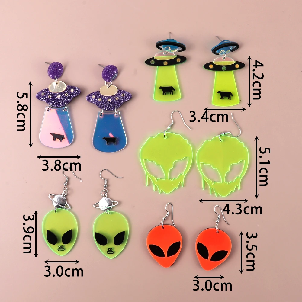 FishSheep Cute Alien UFO Spaceship Acrylic Drop Earrings For Women Exaggerated Flying Saucer Earring Hip Hop Fashion Jewelry