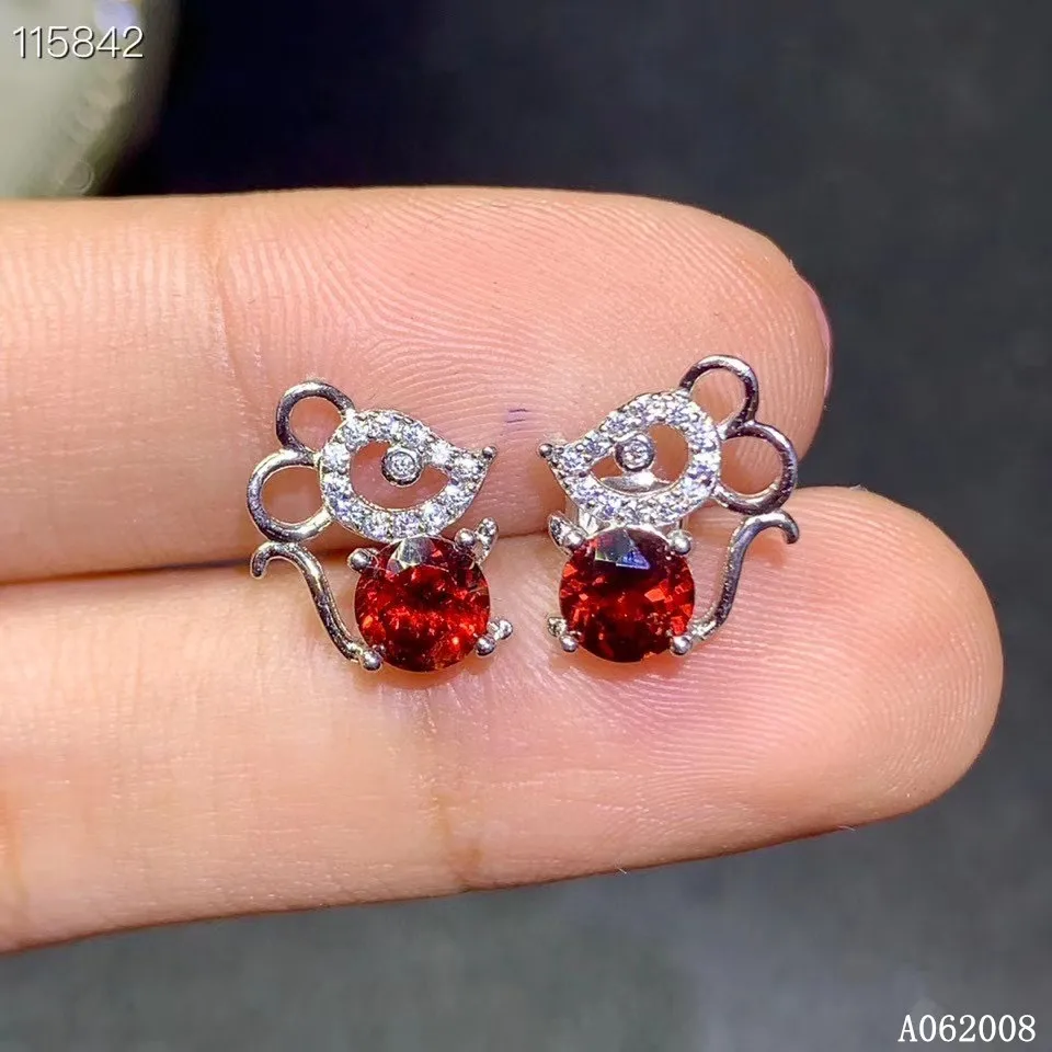 

KJJEAXCMY fine jewelry 925 sterling silver inlaid natural garnet ear studs lovely mouse ladies earrings support testing