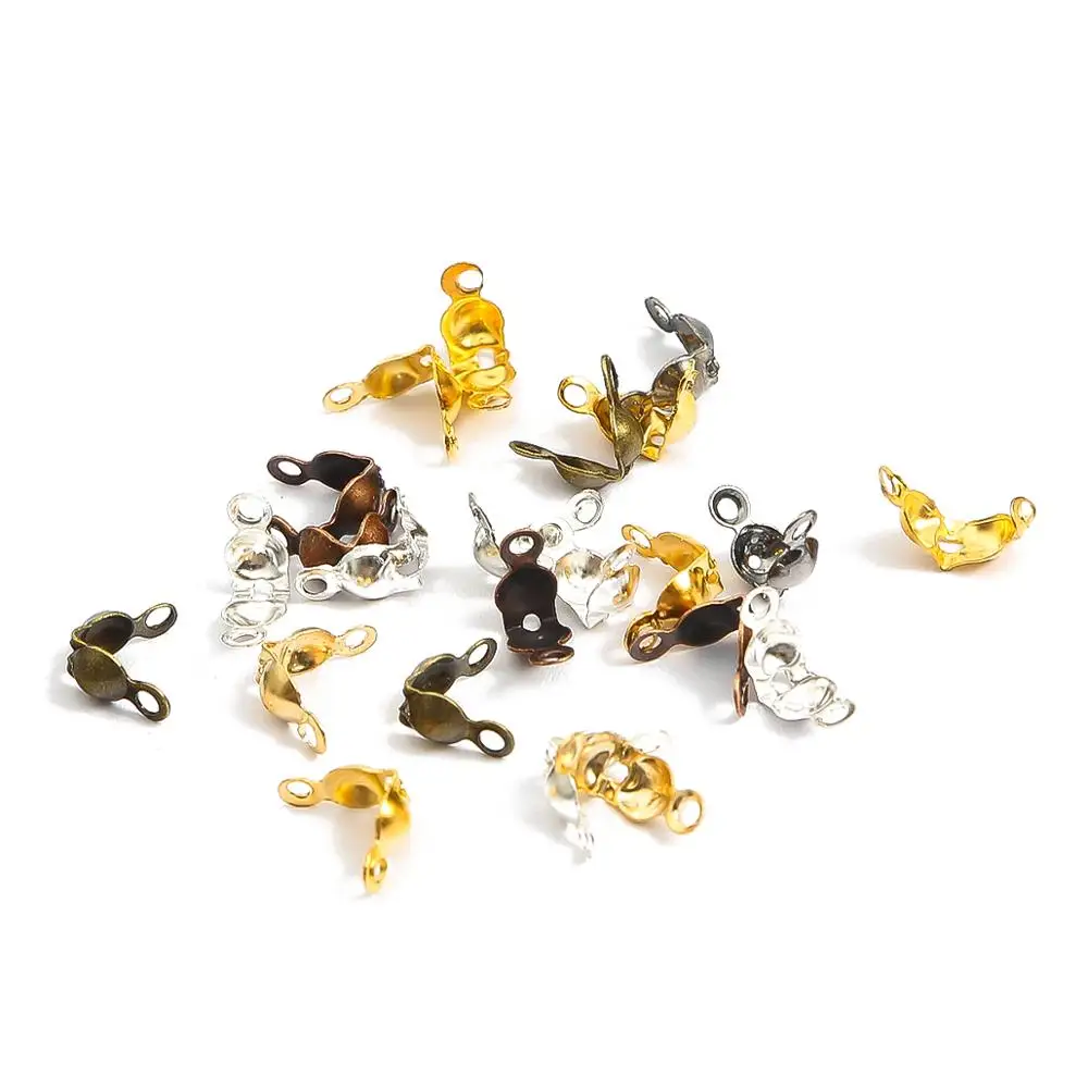 100pcs/lot Connector Clasp Fitting 4x7mm Ball Chain Calotte End Crimps Beads Connector Components For DIY Jewelry Making Supplie