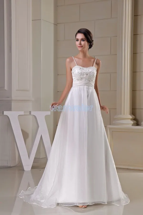 

free shipping new design sweetheart fashion a-line brides long custom beading white organza wedding Dress 2015 bridal gown