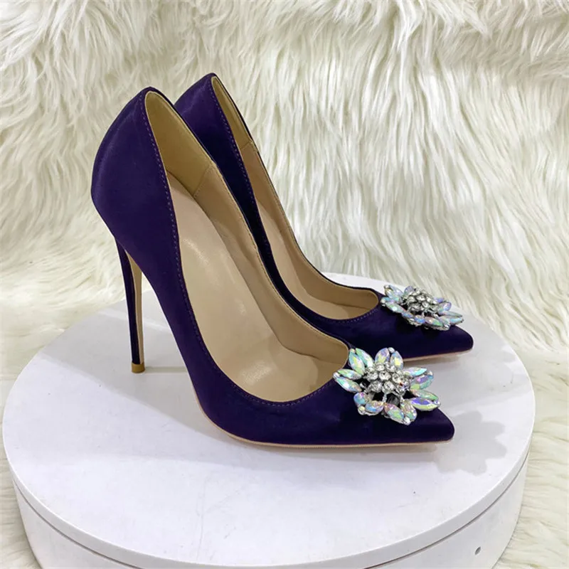 Ke shang jia feminino forma circular roxo cetim pontudo dedo do pé 80-120mm salto alto sapatos de festa de casamento elegantes senhoras stiletto bombas