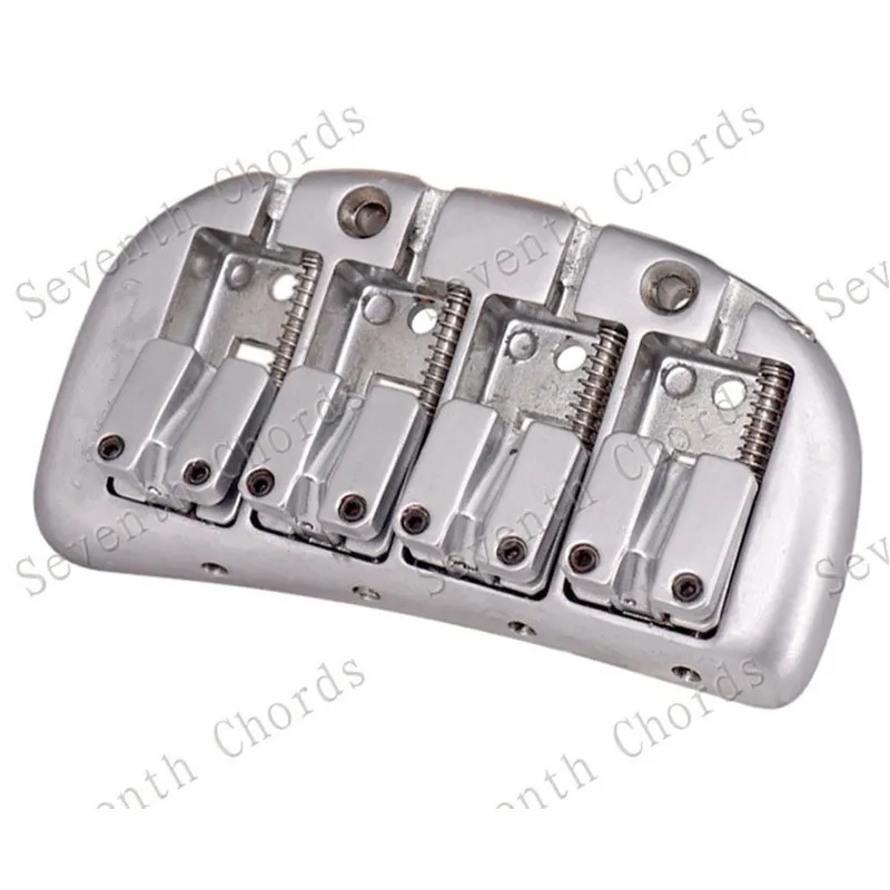A Set of Silver Curve Baseplate Double Bullet 4 String Saddle Electric Bass Bridge Guitar Accessories Parts Musical Instrument