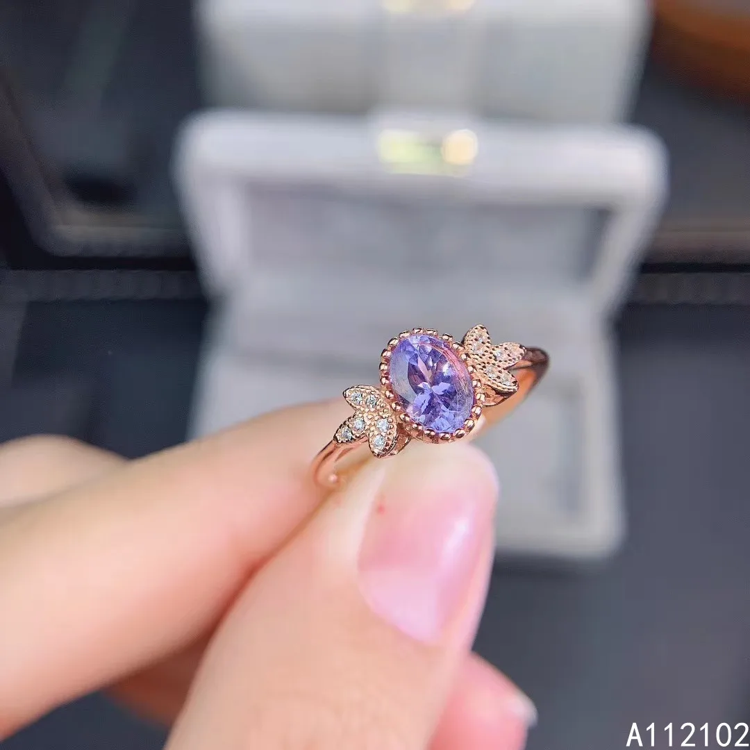 KJJEAXCMY fine jewelry S925 sterling silver inlaid natural Tanzanite new girl popular gemstone ring support test Chinese style