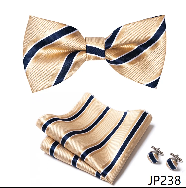 Great Quality Silver Office Butterfly Hanky Cufflink Set Bowtie For Men Geometric Hombre Formal Clothing