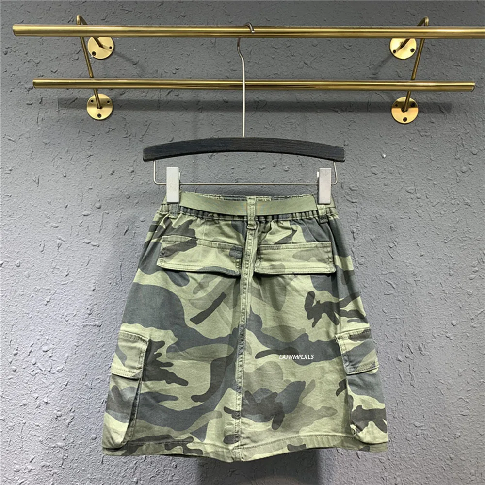 Camouflage Denim skirt Women 2021 Streetwear spring summer high waist Fashion Caual big pocket all-match jean skirt with belt