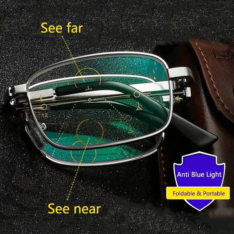 Portable Folding Reading Glasses Progressive Multifocal Men Women Anti-Blue Ray Presbyopic Glasses with Case +1.5 2.0 2.5