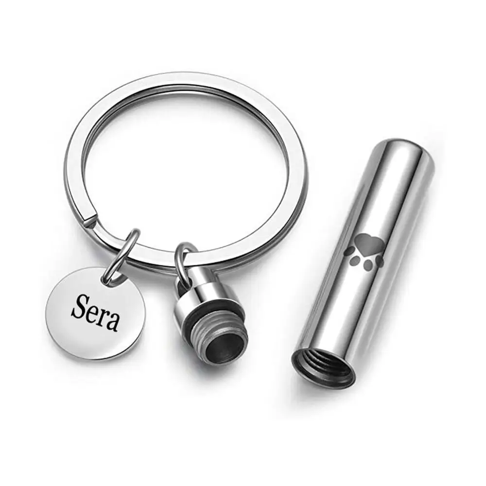 Master Free Engraving Custom Pet Dog Paw Cylinder Urna kremacyjna Brelok na klucze Keepsake Memorial Ashes Biżuteria Dropshipping
