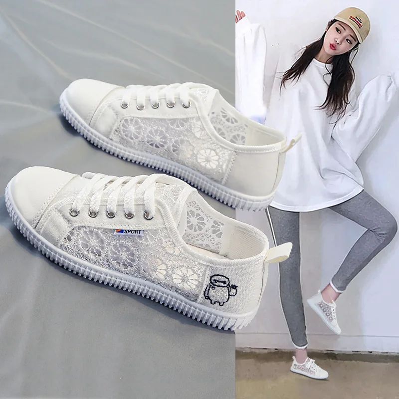 Sports Shoes Women Breathable Sneakers White Lace Shoes For Basket Femme Ultralight Woman Vulcanize Shoes Casual Sneaker B1460