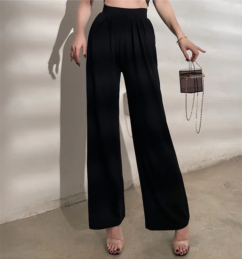 Summer Women Black Loose Lounge Pants High Waist Casual Wide Leg Long Palazzo Pants Trousers White