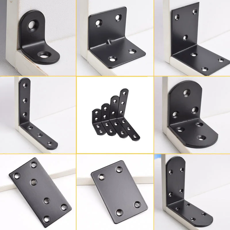 10Pcs Black Stainless Steel Or Iron Angle Bar 90 Degree Right Angle Fixed Block  Angle Bracket  Hardware Furniture Connector