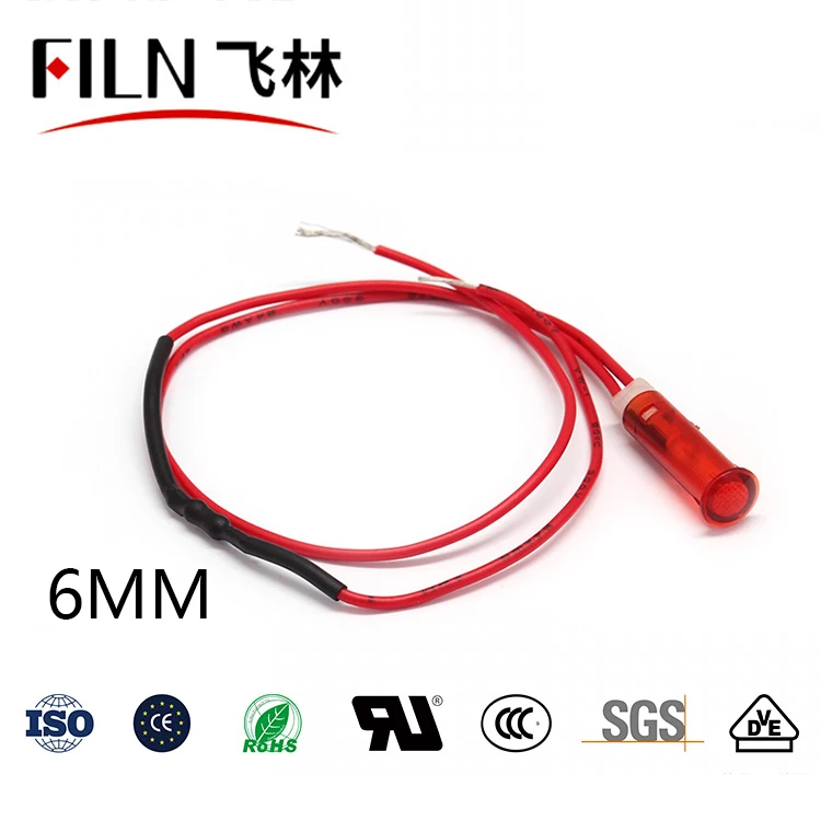 FILN Plastic 6mm 12v 110v 24v 220v signal lamp high quality indicator light with wire