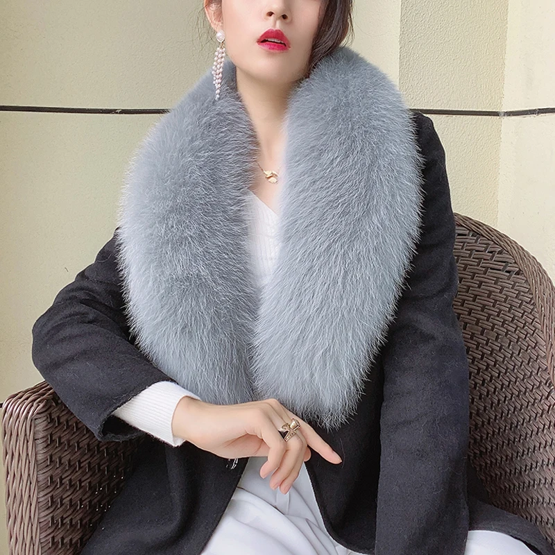 

Real Fox Fur Scarf Winter 100% Natural Fur Collar Women's Neck Warmer Big Scarves Luxury Genuine Overcoat Shawl Wrap Female