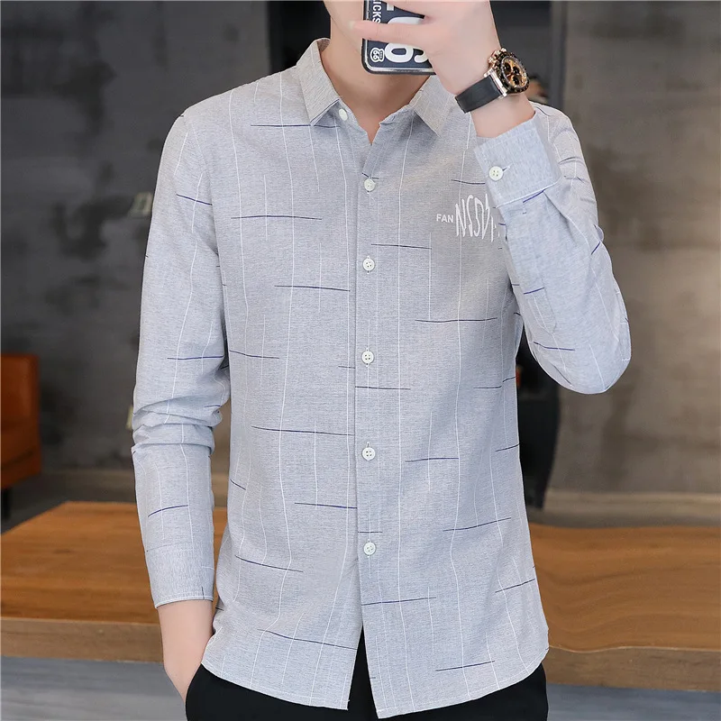 

Men's Casual Spring And Autumn Trend Shirt Long Sleeve Cotton Loose Tops Male Lattice Branded Lapel Clothing Harajuku Cardigan