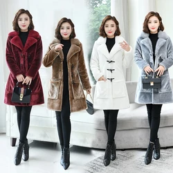 2022 Winter New Sheep Shearing Fur Coat Women Casual Mid-Length Korean Imitation Fox Fur Collar Fur One Mink Velvet Coat 5XLA