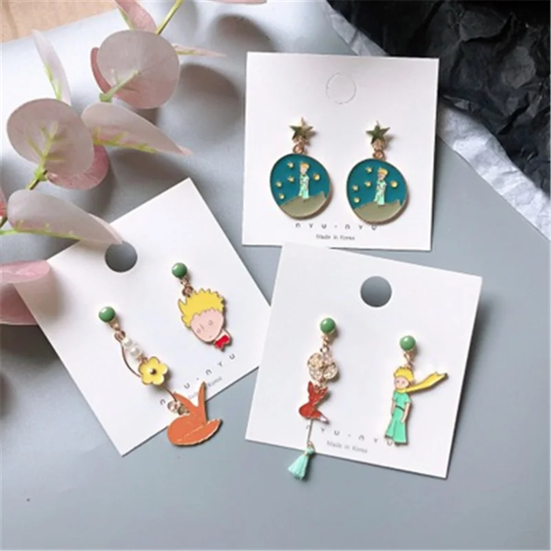 Trendy The Little Prince Cute Personality Fox Anime Earrings ForWomen Cartoon Character Asymmetry Creativity Simple Girl Jewelry