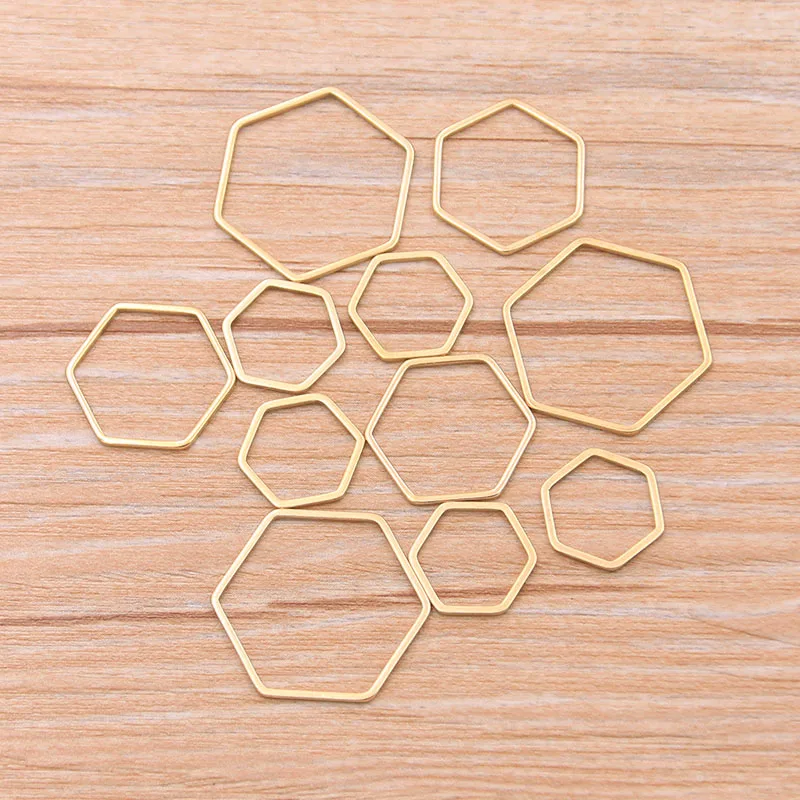 10pcs Polygon Charm Gold Color Stainless Steel Pendant Open Bezels Hollow Pressed Resin Frame Mold Bezel DIY Jewelry Making