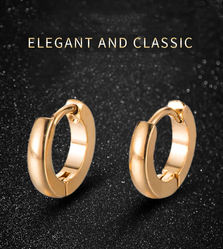 Minimalist Fat Thick Huggie Stainless Steel High Polish Gold Color Hoop Earrings Women Men Small Round Circle Piercing Ear Rings