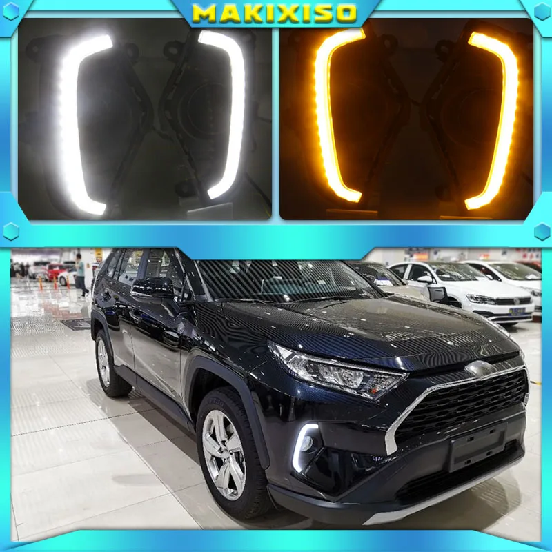 

1Pair LED Daytime Running Light DRL For Toyota RAV4 2019 2020 Waterproof 12V Yellow Turn Signal Indicator Light Bumper Lamp