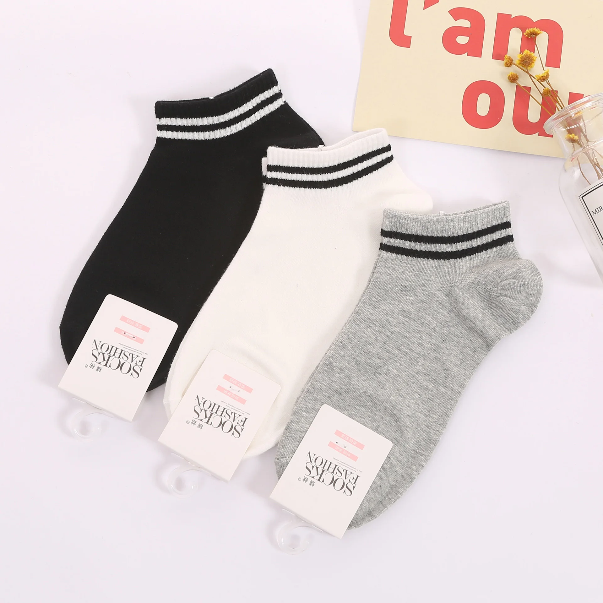 100 Cotton Socks Women Men Unisex Striped Short Socks Fashion Cotton  Parallel Bars Sports Socks White Short Sock Hip Hop Sox