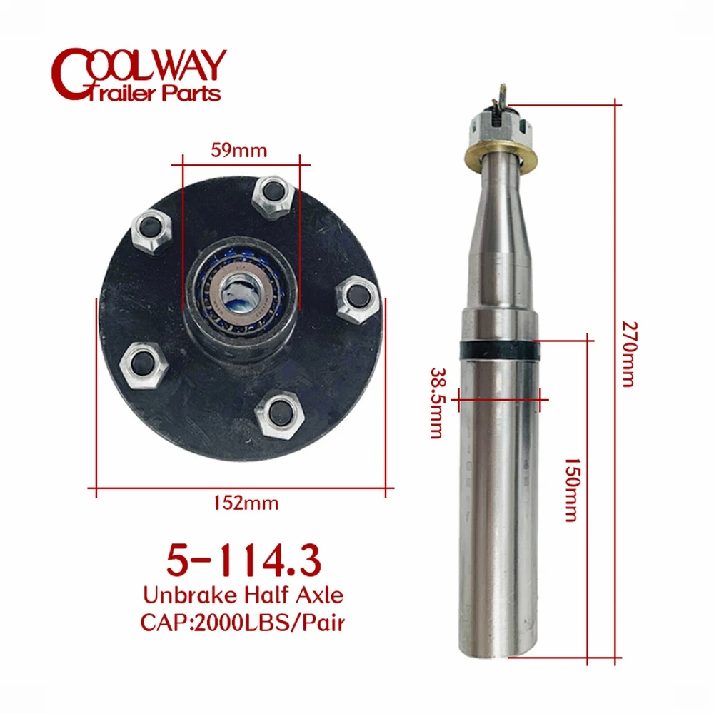 5-114.3 CAP 2000LBS Unbrake Trailer Half Axle Shaft Hubs Price For Pair RV Parts Camper Accessories Caravan Components