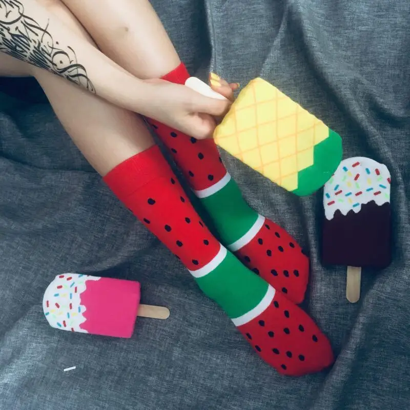 2Pairs/lot Cute socks Creative design Fruit Icepop Socks kawaii harajuku woman funny women meias happy cool sock Christmas Gift