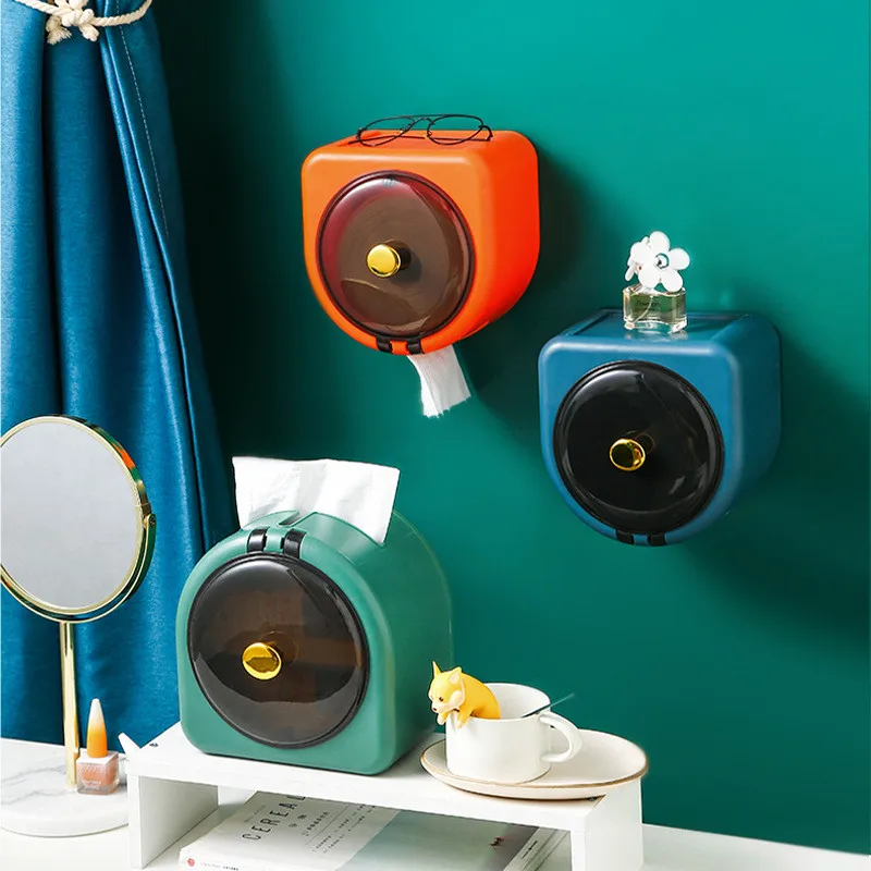 

Paper Towel Box Face Towel Storage Box Dust-proof Belt Cover Non Perforated Wall Hanging Bathroom Toilet Storage Box